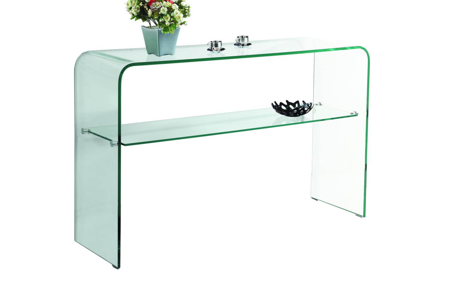 Curved Glass Console Table Tempered Modern Sleek Design End Side Unit